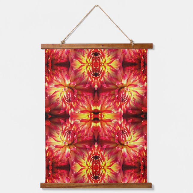 Red Dahlia Flower Abstract Nature Pattern  Hanging Tapestry (Front)