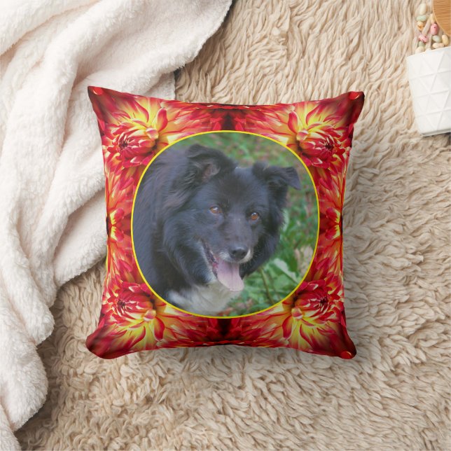 Red Dahlia Flower Frame Create Your Own Photo Cushion (Blanket)