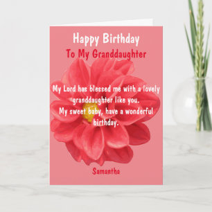 Red Dahlia Flower Happy Birthday Granddaughter Card