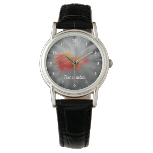 Red Dahlia Flower In Black And White Personalised Watch