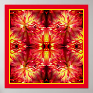Red Dahlia Flower Mirror Abstract Nature Poster