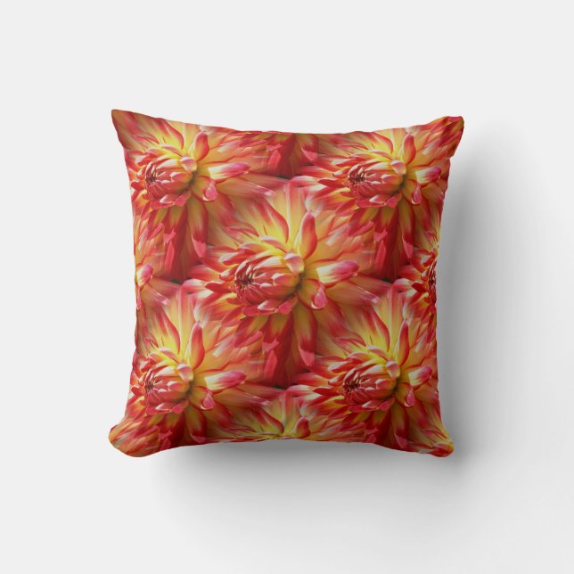 Red Dahlia Flower Pattern Nature Cushion (Front)