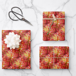 Red Dahlia Flower Pattern Nature  Wrapping Paper Sheet