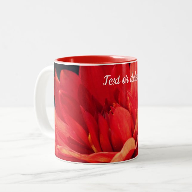 Red Dahlia Flower Personalised Two-Tone Coffee Mug (Front Left)
