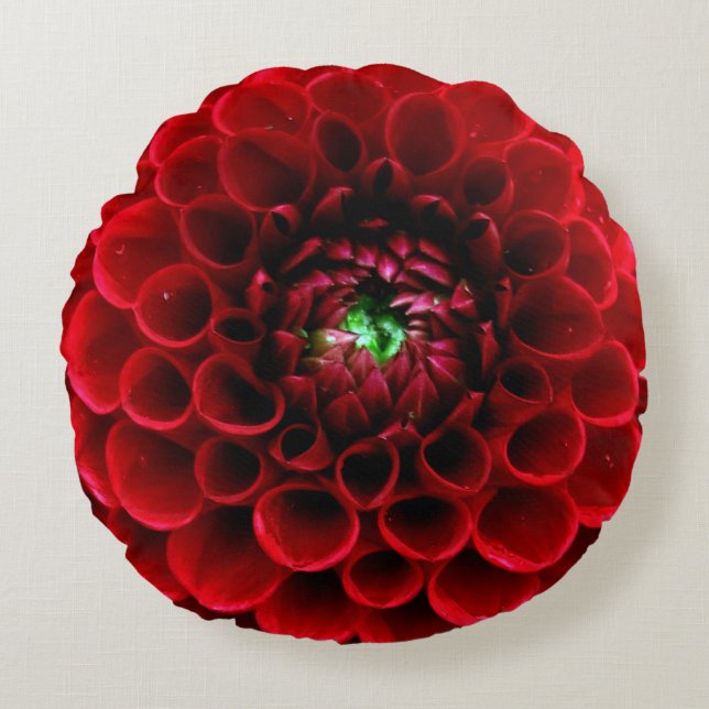 Red Dahlia Flower Round Pillow (Front)