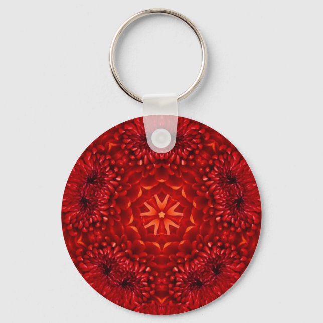 RED DAHLIA FLOWERS Abstract Floral Key Ring (Front)