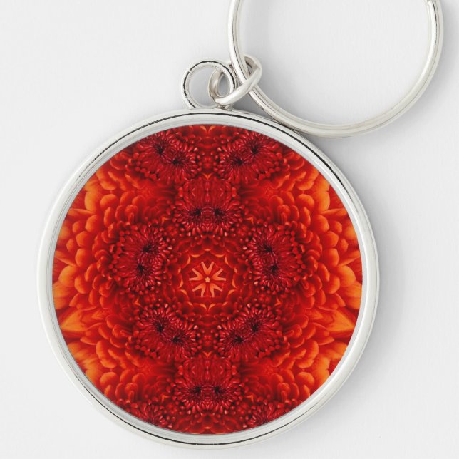 RED DAHLIA FLOWERS Abstract Floral Key Ring (Front)