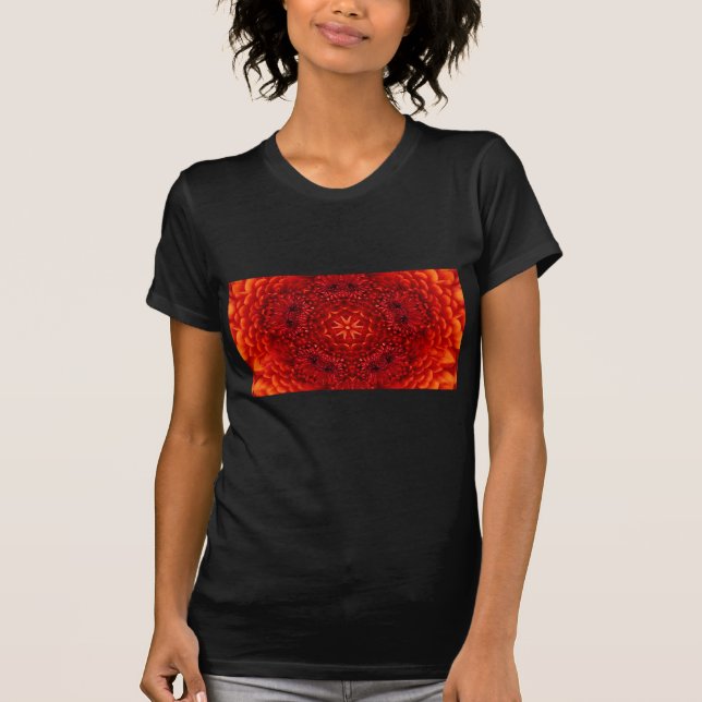 RED DAHLIA FLOWERS Abstract Floral T-Shirt (Front)