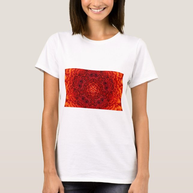 RED DAHLIA FLOWERS Abstract Floral T-Shirt (Front)