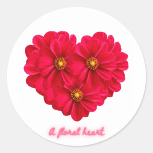 Red Dahlia Flowers Heart Sticker - A Floral Heart