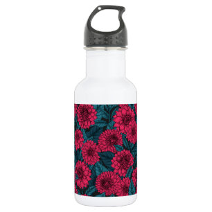 Red Dahlia garden/blue leaves 532 Ml Water Bottle