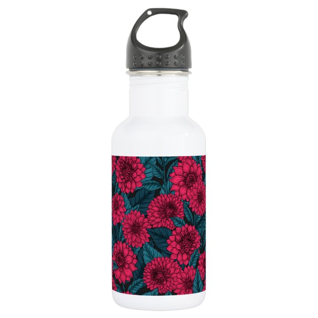 Red Dahlia garden/blue leaves 532 Ml Water Bottle (Front)