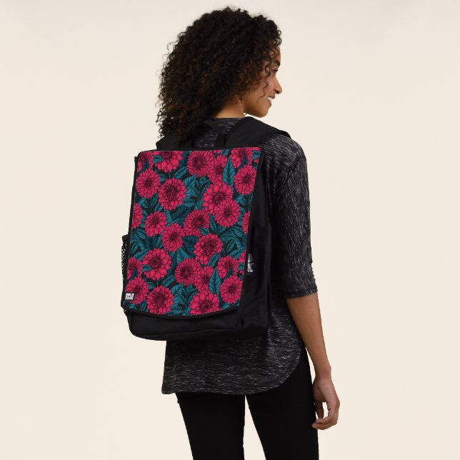 Red Dahlia garden/blue leaves Backpack (Worn)