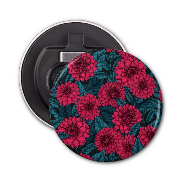 Red Dahlia garden/blue leaves Bottle Opener (Front)