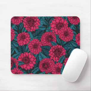 Red Dahlia garden/blue leaves Mouse Pad