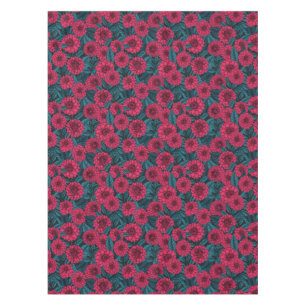 Red Dahlia garden/blue leaves Tablecloth