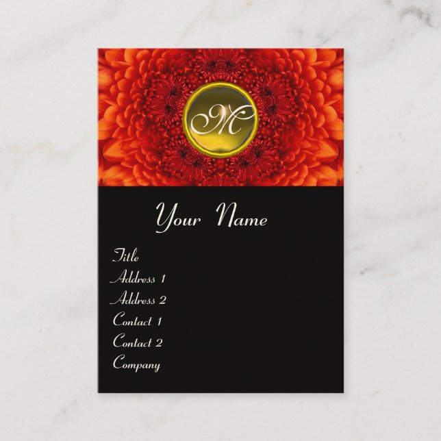 RED  DAHLIA  MONOGRAM, TOPAZ black white yellow Business Card (Front)