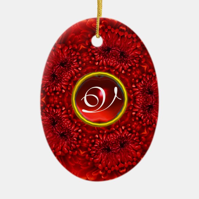 RED DAHLIA RUBY MONOGRAM CERAMIC ORNAMENT (Front)