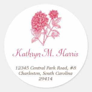 Red dahlia simple elegance circle address label