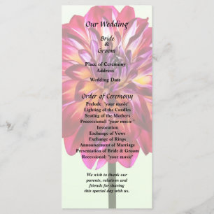 Red Dahlia Tinted With Yellow Wedding Program