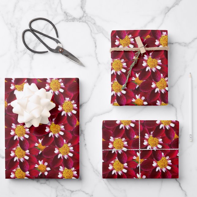 Red Dahlia  Wrapping Paper Sheet (Front)