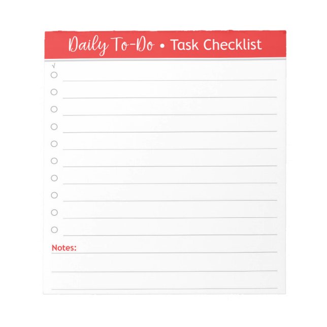 Red Daily Task Checklist - To-Do List Notepad (Front)