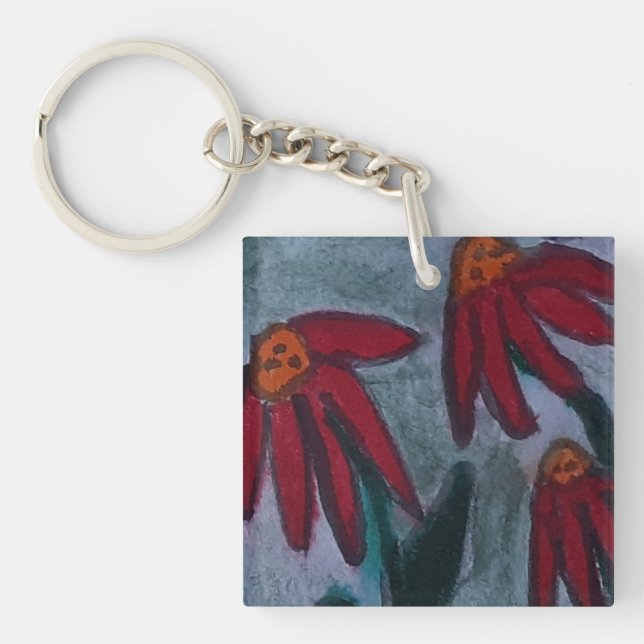 Red Daisies Acrylic Key Ring (Front)
