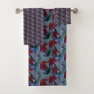 Red Daisies Bath Towel Set