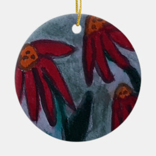 Red Daisies Ceramic Ornament