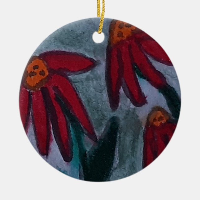 Red Daisies  Ceramic Ornament (Front)