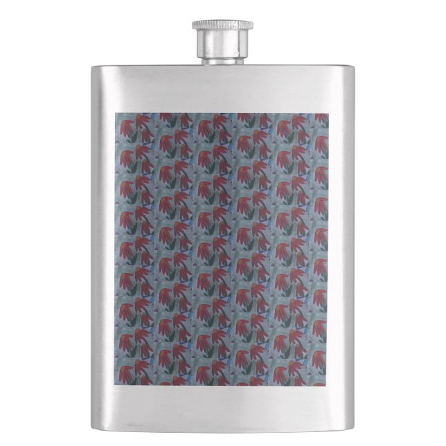 Red Daisies Classic Hip Flask (Front)