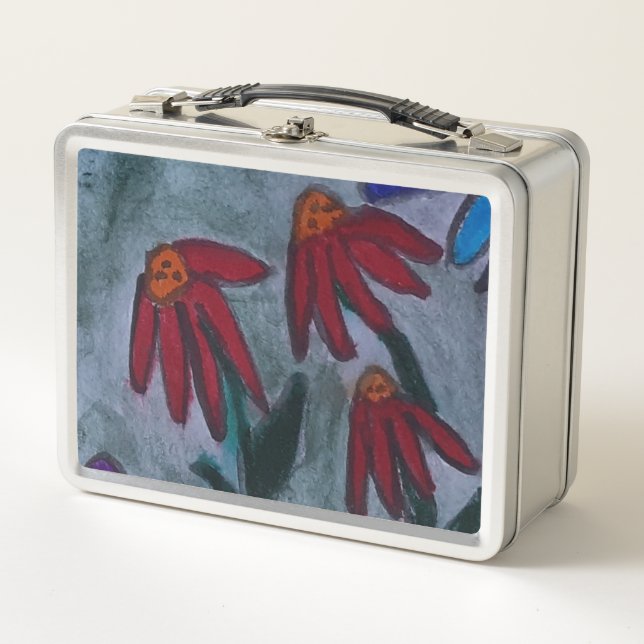 Red Daisies Metal Lunch Box (Front)