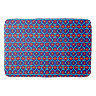 Red Daisies on Sky Blue Bath Mat