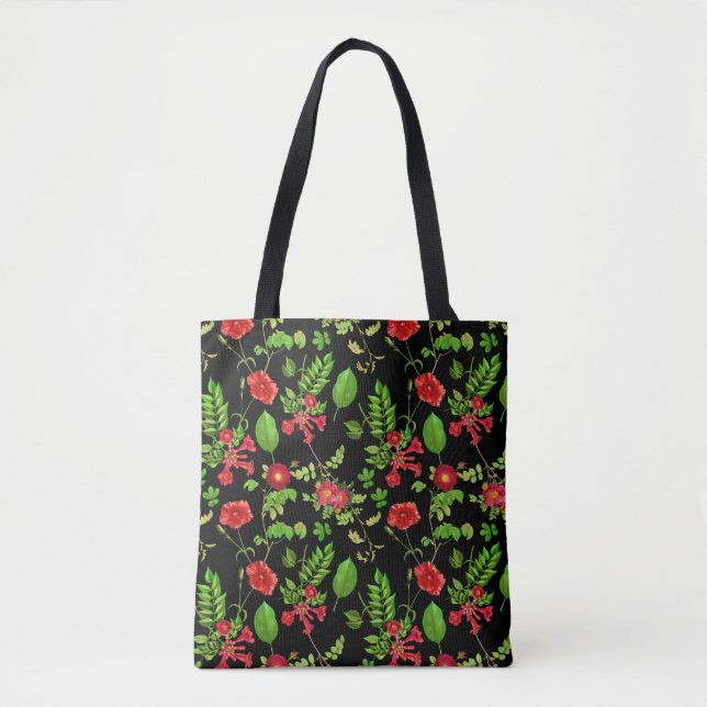 Red Daisies With Leaves Pattern Tote Bag (Front)