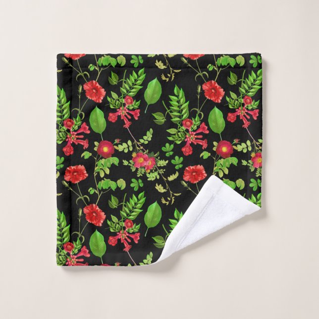 Red Daisies With Leaves Pattern Wash Cloth (Wash Cloth)