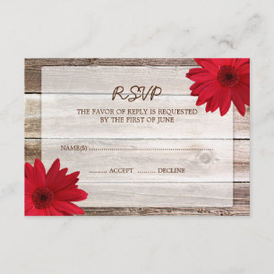 Red Daisy Barn Wood Wedding RSVP Response Card