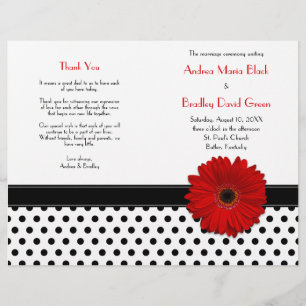Red Daisy Black White Polka Dot Wedding Program