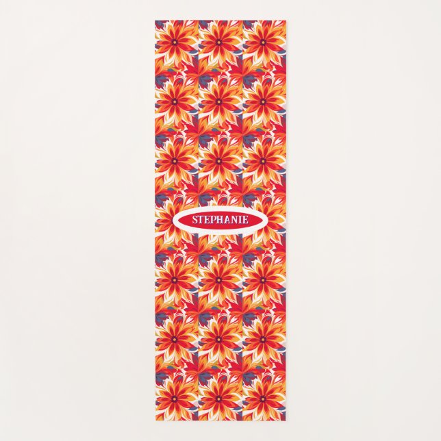 Red Daisy BOHO Modern Tile Yoga Mat (Front)