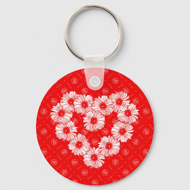 Red Daisy Chain Heart Key Ring (Front)
