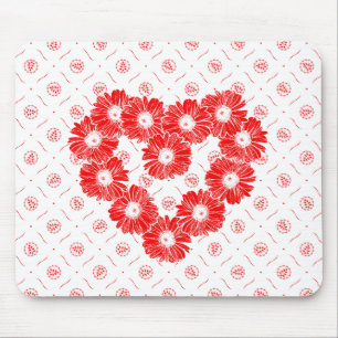 Red Daisy Chain Heart Mouse Pad