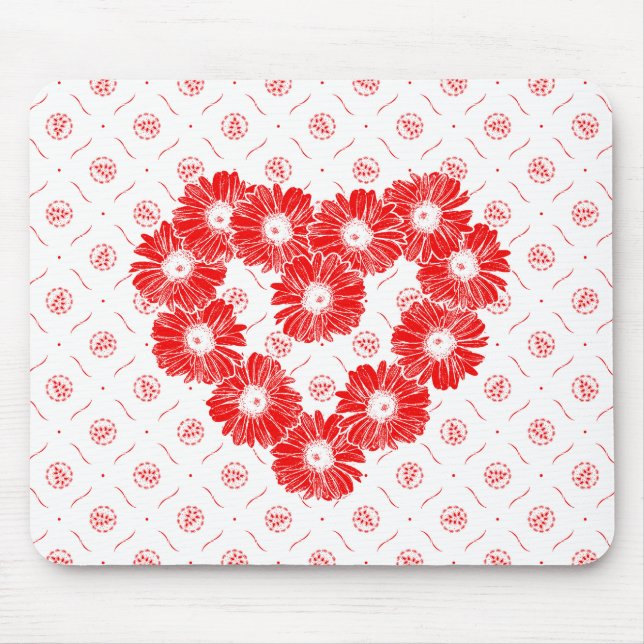 Red Daisy Chain Heart Mouse Pad (Front)