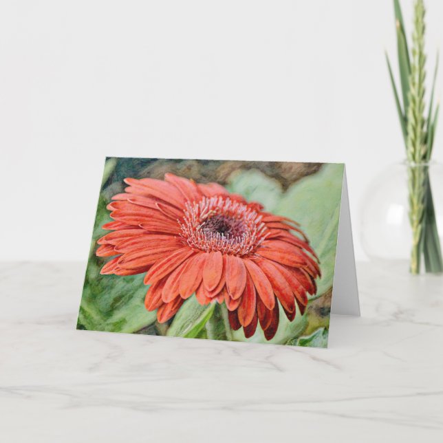 Red Daisy Flower Art Note Card (Front)