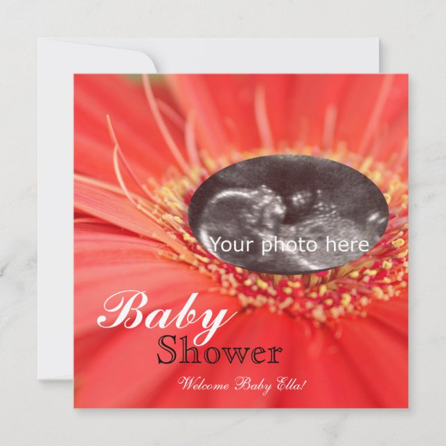 Red Daisy Flower Child Sonogram Baby Shower Invite (Front)