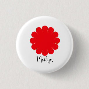 Red Daisy Flower Floral Custom Name Colorful 3 Cm Round Badge