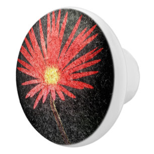 Red Daisy Flower Painting Ceramic Knob