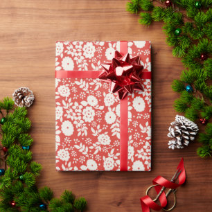Red Daisy Flower Painting Pattern Wrapping Paper
