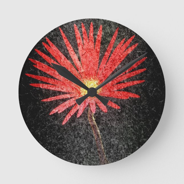 Red Daisy Flower Painting Round Clock (Front)