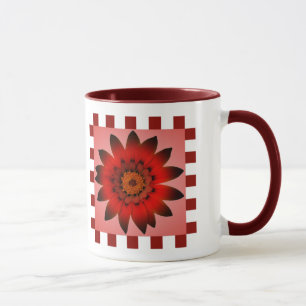 Red Daisy Flower, Pattern Stripes - Mug