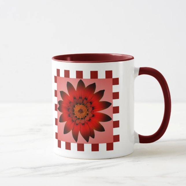 Red Daisy Flower, Pattern Stripes - Mug (Right)