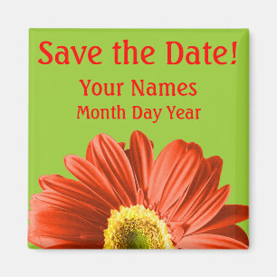 Red Daisy Flower Save The Date Custom Magnet